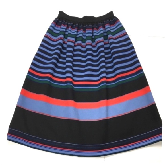 ZARA Stripe Academia Flowy Flare Midi Skirt in Blue Size XS - Picture 4 of 8